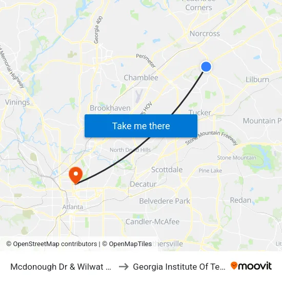 Mcdonough Dr & Wilwat Dr (Ace) Ib to Georgia Institute Of Technology map