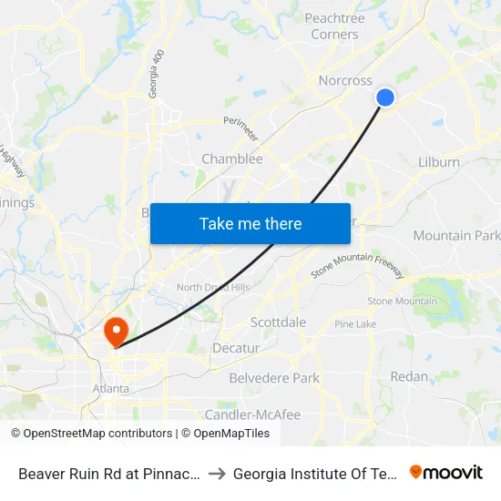 Beaver Ruin Rd at Pinnacle Way Ib to Georgia Institute Of Technology map