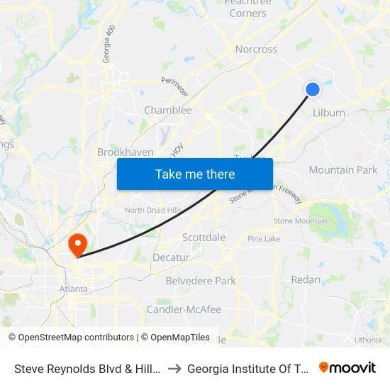 Steve Reynolds Blvd & Hillcrest Ct Ob to Georgia Institute Of Technology map