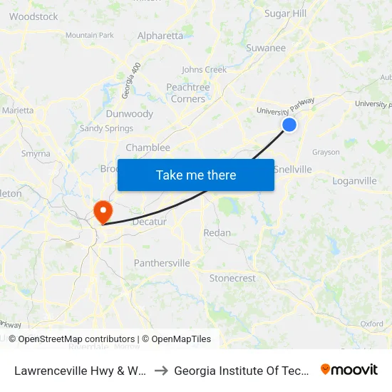 Lawrenceville Hwy & Wal-Mart to Georgia Institute Of Technology map