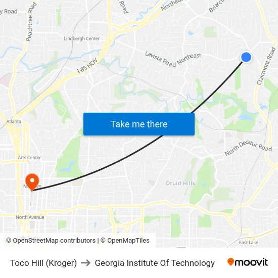 Toco Hill (Kroger) to Georgia Institute Of Technology map