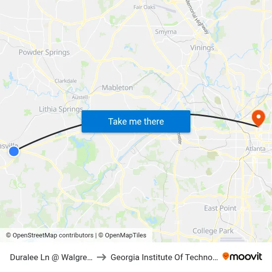 Duralee Ln @ Walgreens to Georgia Institute Of Technology map
