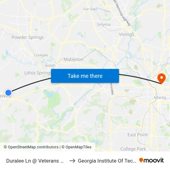 Duralee Ln @ Veterans Memorial to Georgia Institute Of Technology map