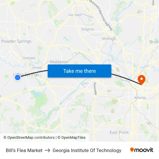 Bill's Flea Market to Georgia Institute Of Technology map