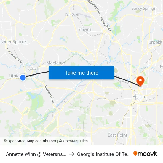 Annette Winn @ Veterans Memorial to Georgia Institute Of Technology map