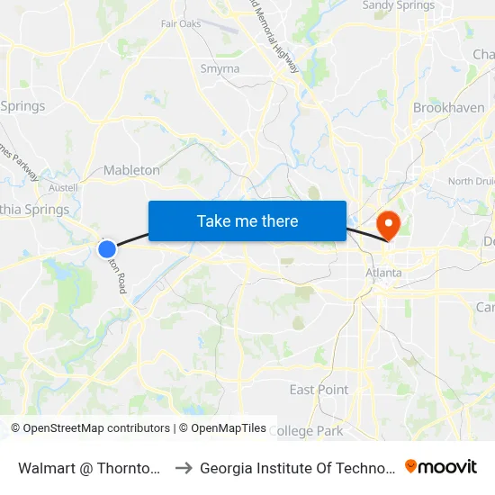 Walmart @ Thornton Rd to Georgia Institute Of Technology map