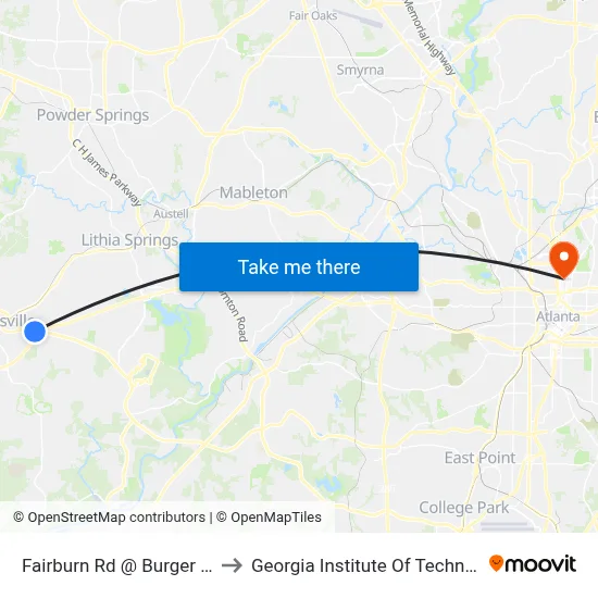 Fairburn Rd @ Burger King to Georgia Institute Of Technology map