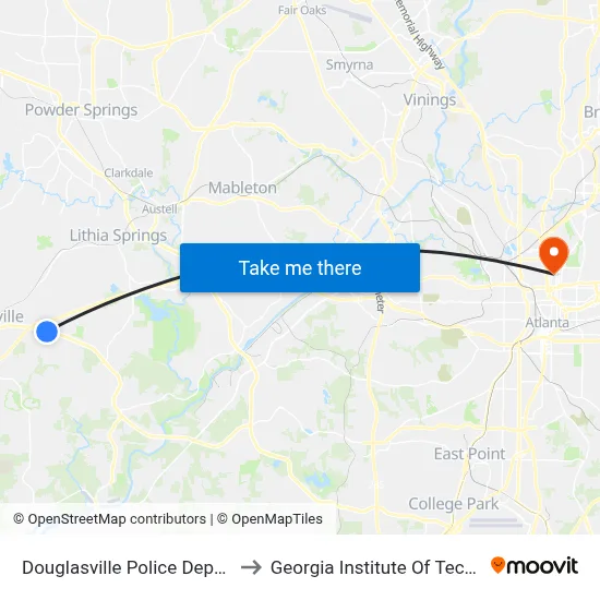 Douglasville Police Department to Georgia Institute Of Technology map