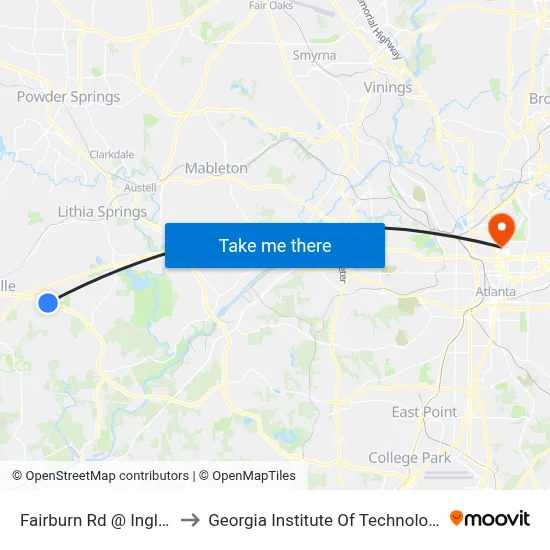 Fairburn Rd @ Ingles to Georgia Institute Of Technology map