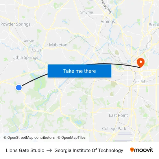 Lions Gate Studio to Georgia Institute Of Technology map