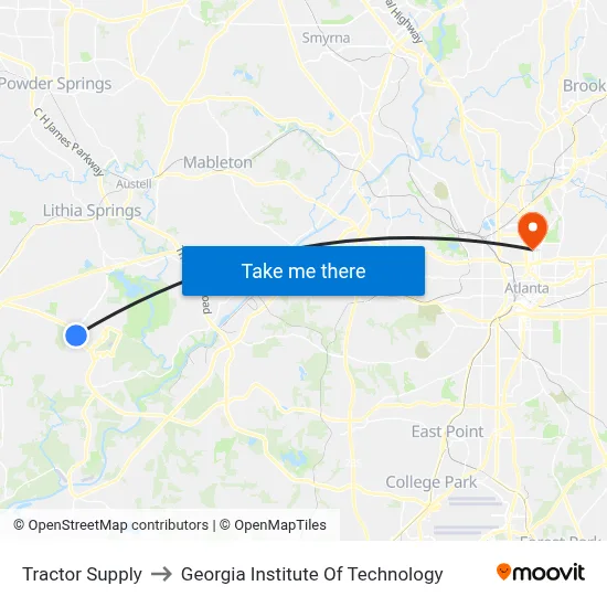Tractor Supply to Georgia Institute Of Technology map