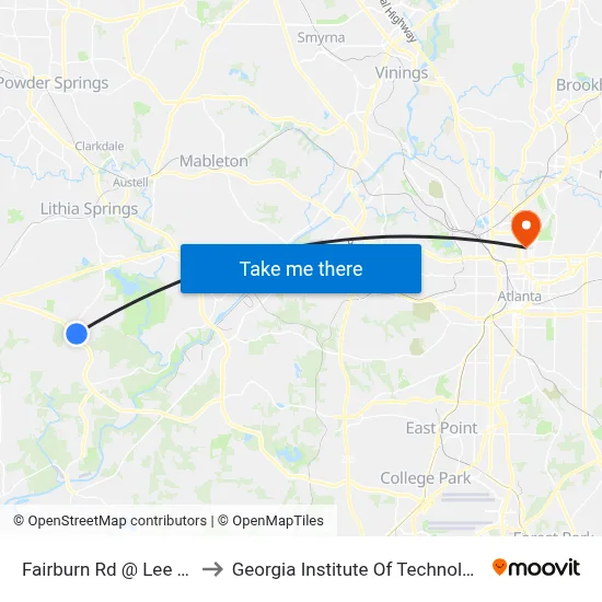 Fairburn Rd @ Lee Rd to Georgia Institute Of Technology map