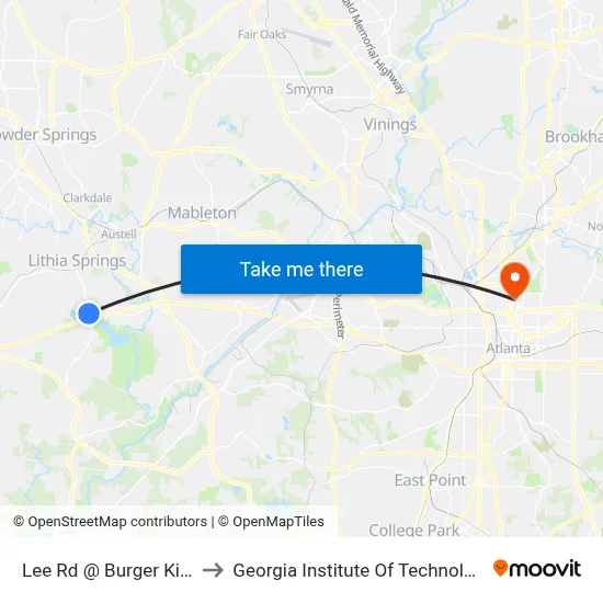 Lee Rd @ Burger King to Georgia Institute Of Technology map