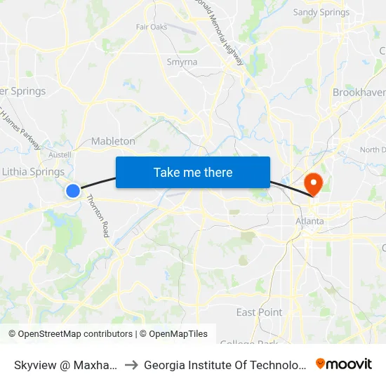 Skyview @ Maxham to Georgia Institute Of Technology map