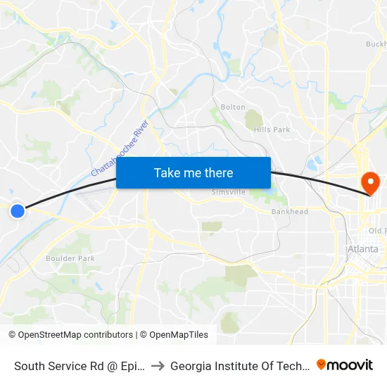 South Service Rd @ Epicenter to Georgia Institute Of Technology map