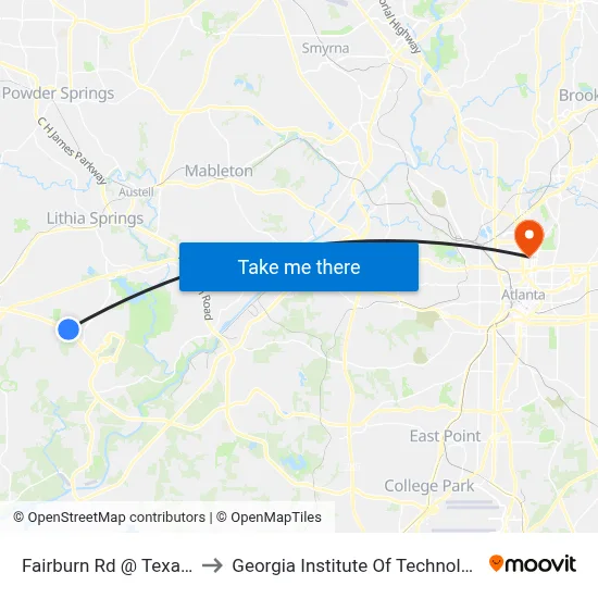 Fairburn Rd @ Texaco to Georgia Institute Of Technology map