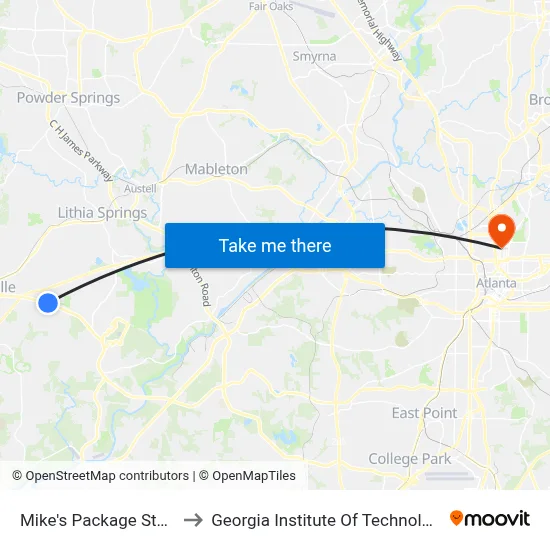 Mike's Package Store to Georgia Institute Of Technology map