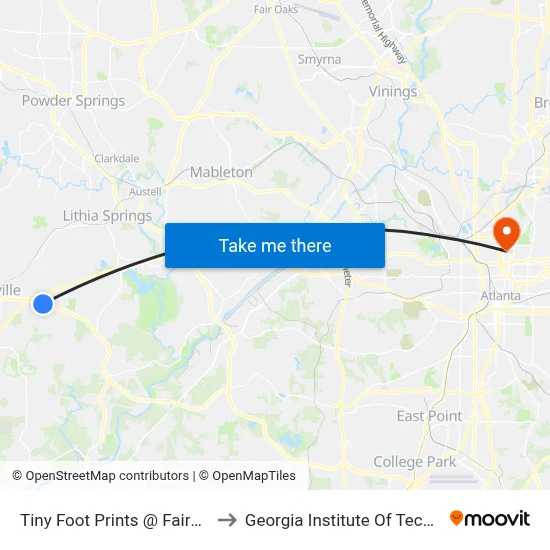 Tiny Foot Prints @ Fairburn Rd to Georgia Institute Of Technology map
