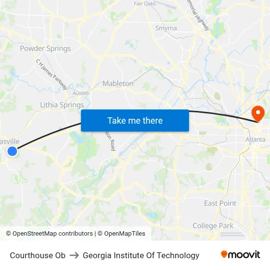 Courthouse Ob to Georgia Institute Of Technology map