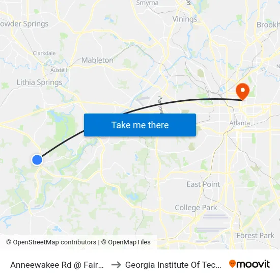 Anneewakee Rd @ Fairburn Rd to Georgia Institute Of Technology map