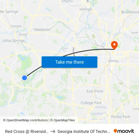 Red Cross @ Riverside Dr to Georgia Institute Of Technology map