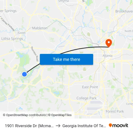 1901 Riverside Dr (Mcmaster-Carr) to Georgia Institute Of Technology map
