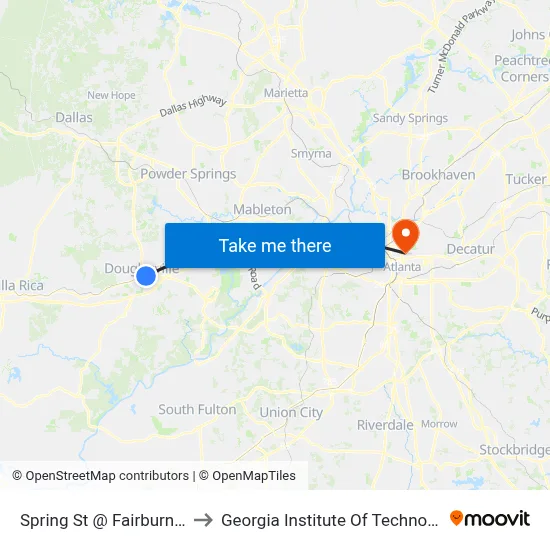 Spring St @ Fairburn Rd to Georgia Institute Of Technology map