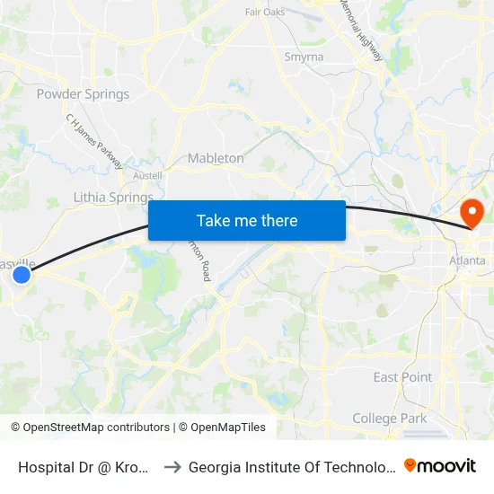 Hospital Dr @ Kroger to Georgia Institute Of Technology map