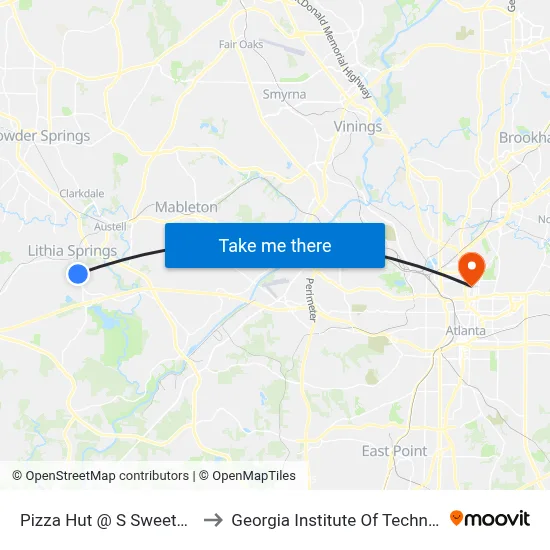 Pizza Hut @ S Sweetwater to Georgia Institute Of Technology map