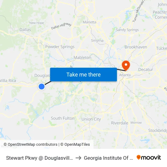 Stewart Pkwy @ Douglasville Town Center to Georgia Institute Of Technology map
