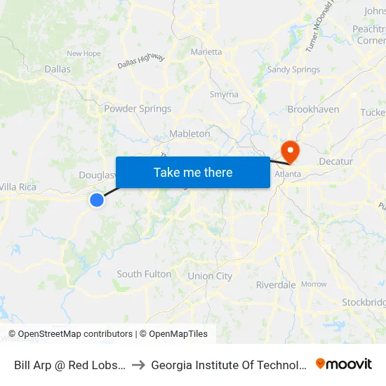 Bill Arp @ Red Lobster to Georgia Institute Of Technology map