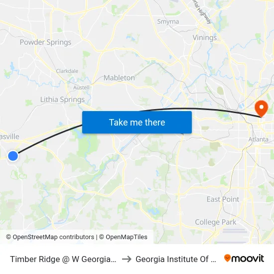 Timber Ridge @ W Georgia Tech College to Georgia Institute Of Technology map