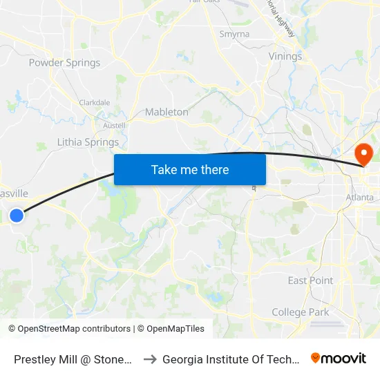 Prestley Mill @ Stonebridge to Georgia Institute Of Technology map