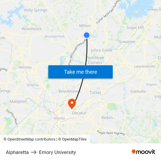 Alpharetta to Emory University map