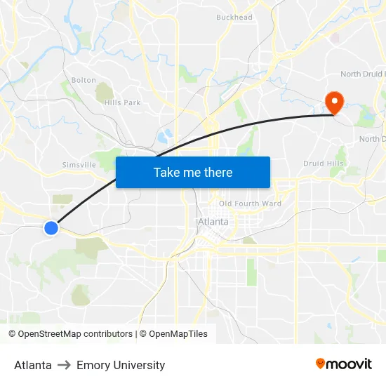 Atlanta to Emory University map