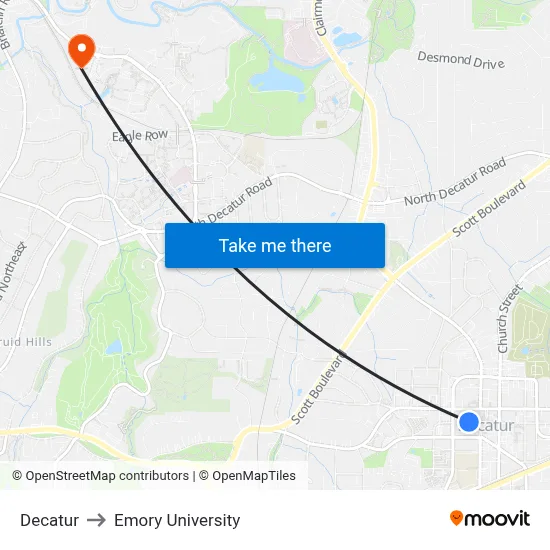 Decatur to Emory University map