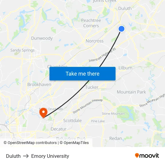 Duluth to Emory University map