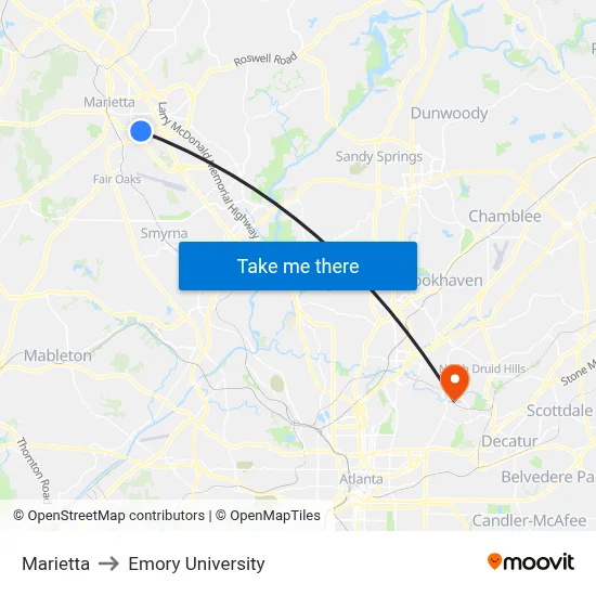 Marietta to Emory University map
