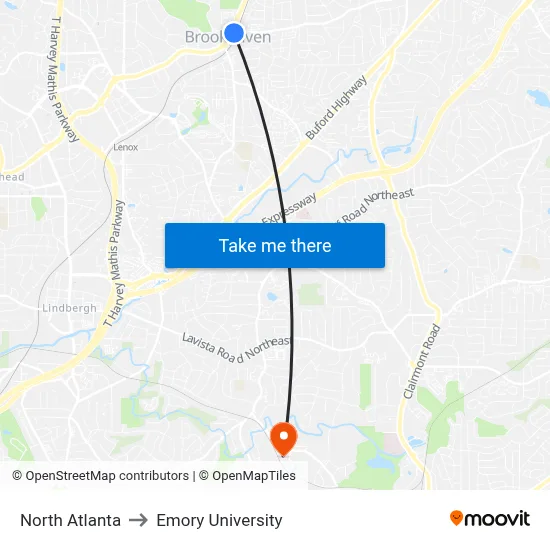 North Atlanta to Emory University map