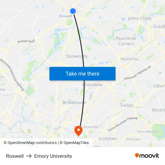 Roswell to Emory University map