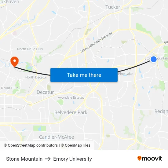 Stone Mountain to Emory University map