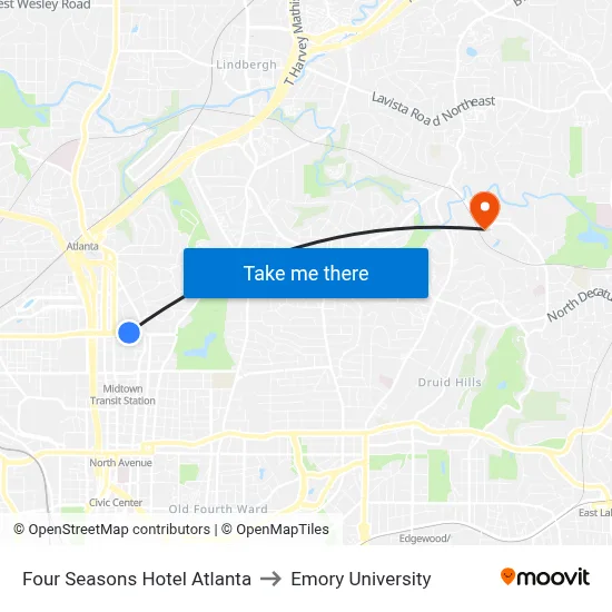 Four Seasons Hotel Atlanta to Emory University map