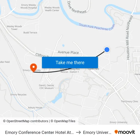Emory Conference Center Hotel Atlanta to Emory University map