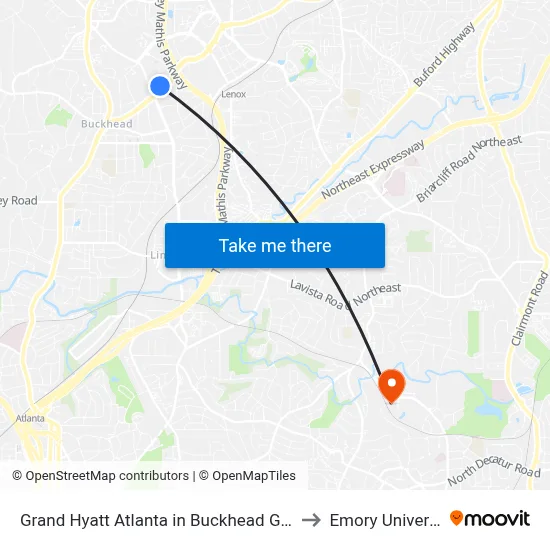 Grand Hyatt Atlanta in Buckhead GA USA to Emory University map