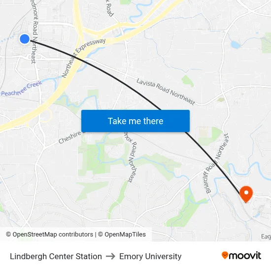 Lindbergh Center Station to Emory University map