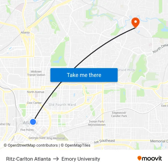 Ritz-Carlton Atlanta to Emory University map