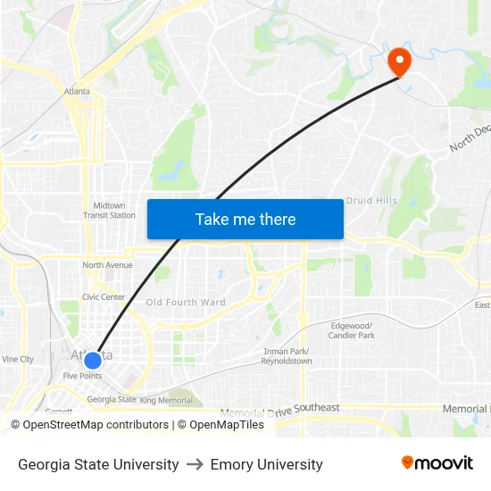 Georgia State University to Emory University map