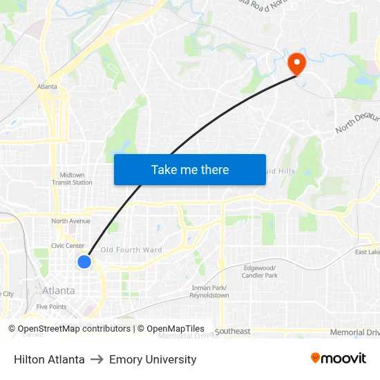 Hilton Atlanta to Emory University map