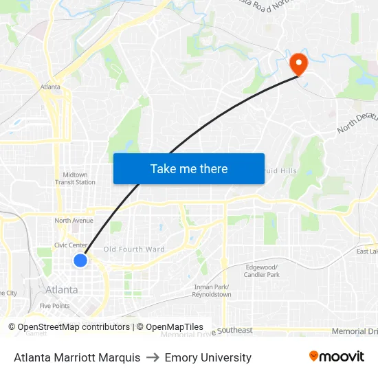 Atlanta Marriott Marquis to Emory University map