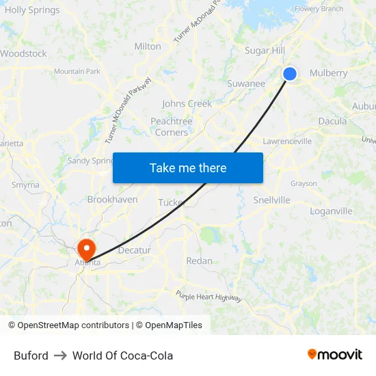 Buford to World Of Coca-Cola map